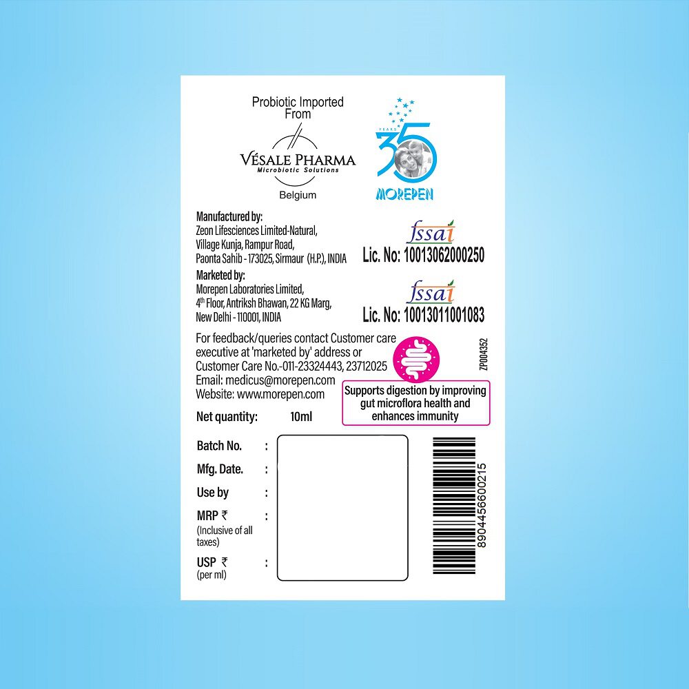 Dr. Morepen Intebact Probiotic Drops 10Bn Cfu Supplement for Gut Health (10ml)