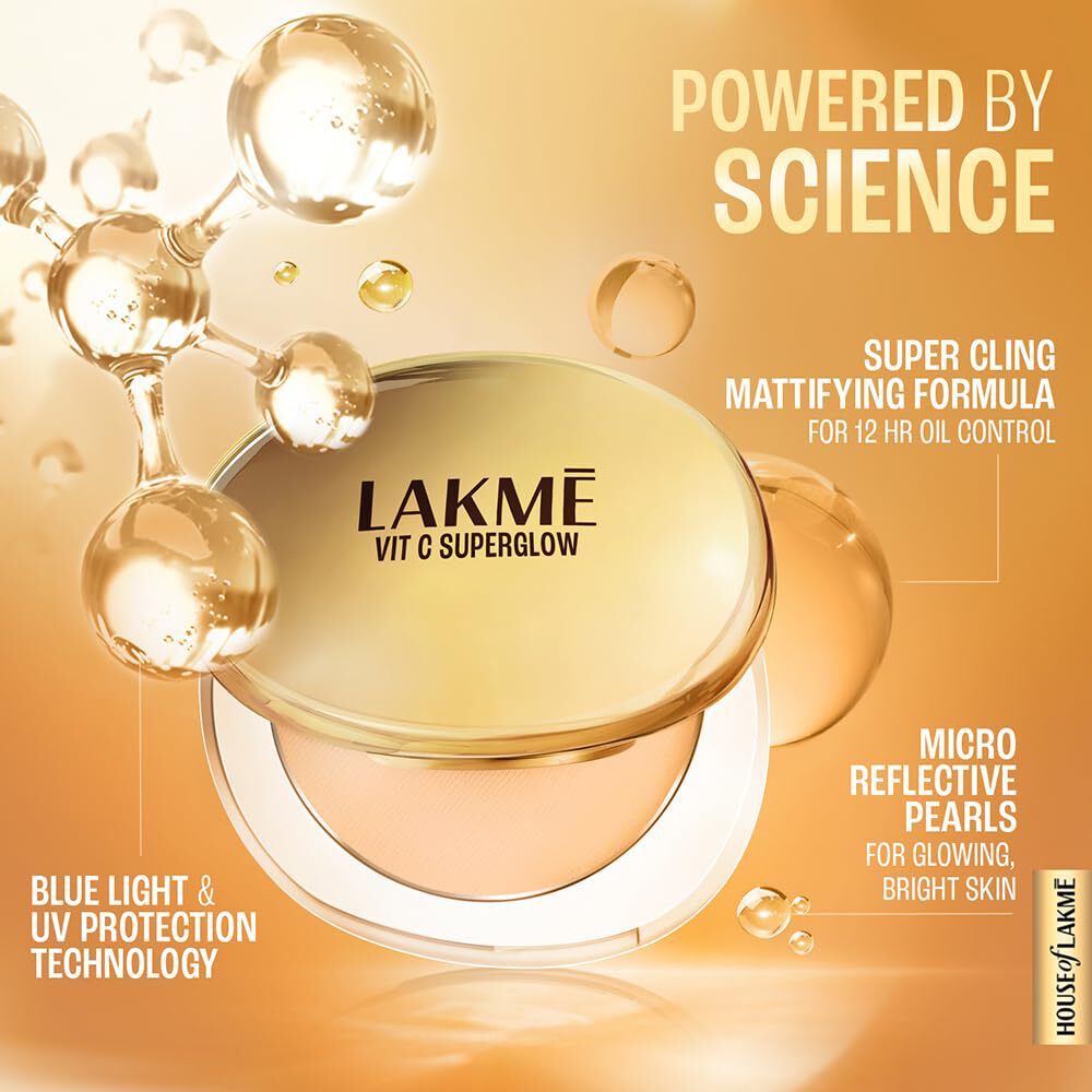 Lakme Makeup+Skincare VitC Superglow Skin Perfecting Compact - Sand16 (8 gms)