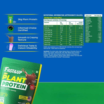 Fast&Up Plant Protein with Added Enzymes & Probiotics, Rich Chocolate (25 Serving)