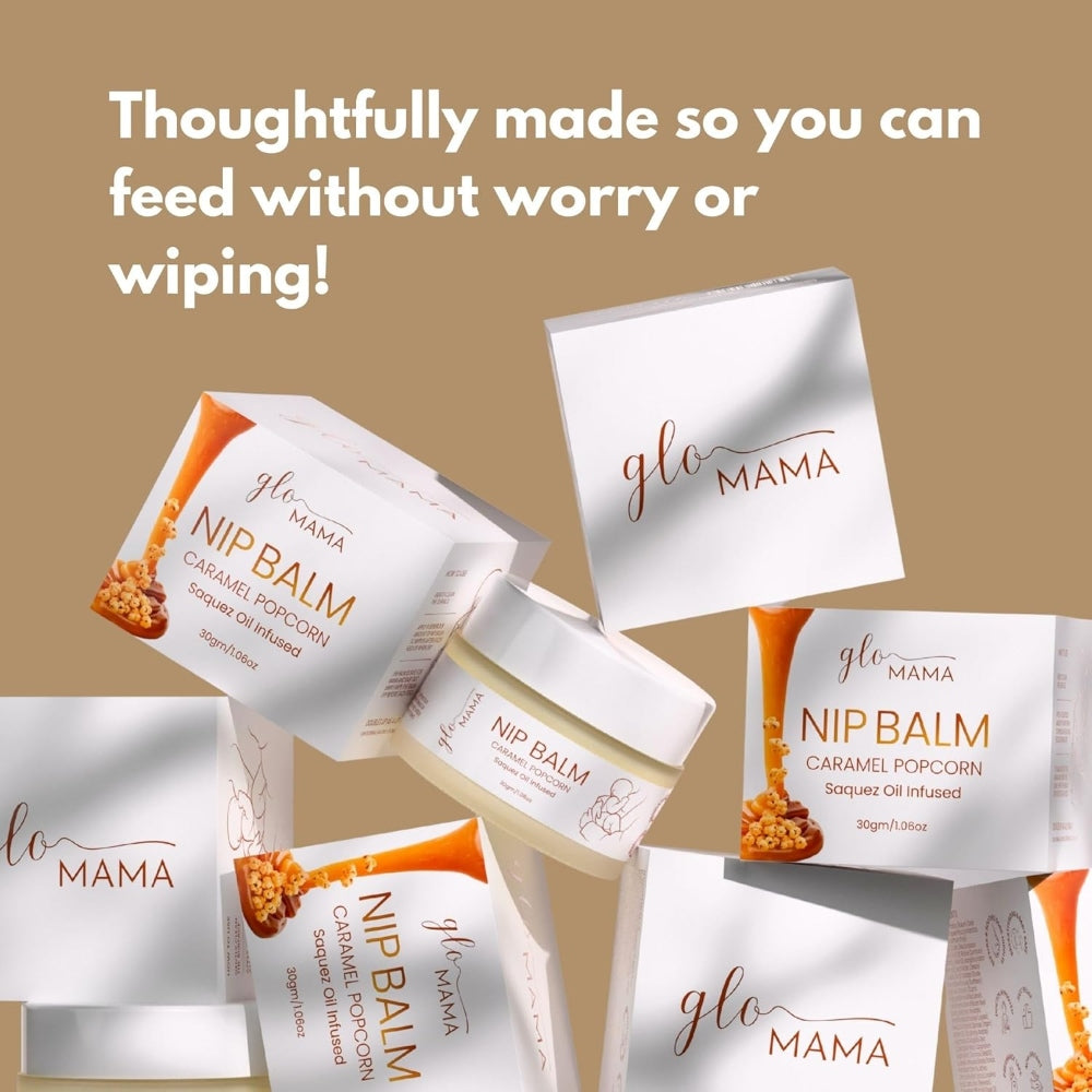 GLO Mama Nipple Butter for Breastfeeding | Caramel Popcorn Nip Balm | Soothes & Repairs Dry, Cracked Nipples | Safe & Baby-Friendly for Nursing Moms