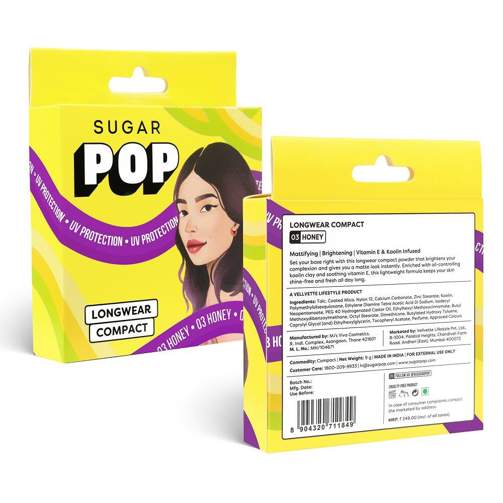 SUGAR POP Longwear Compact 03 Honey, UV Protection, Pore Minimizing, Medium Coverage