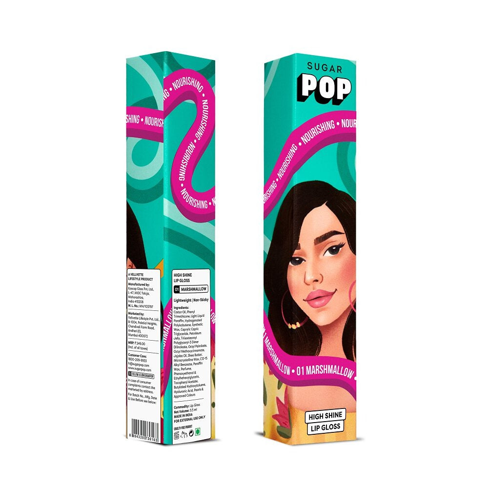 SUGAR POP High shine Lip Gloss  01 Marshmallow, Richly Pigmented, Hyaluronic-Infused