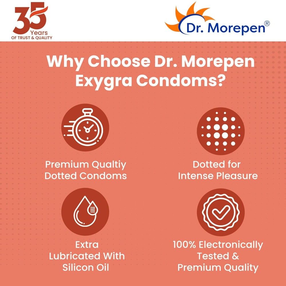 Dr. Morepen Exygra Condoms Dotted 10s - STRAWBERRY FLAV - Large