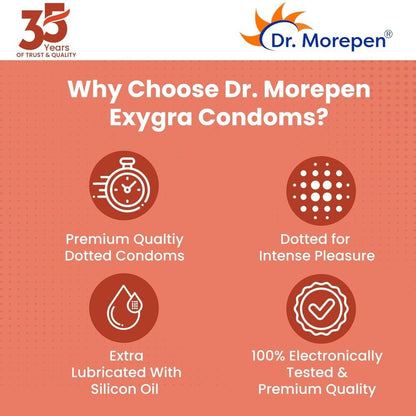 Dr. Morepen Exygra Condoms Dotted 10s - STRAWBERRY FLAV - Large