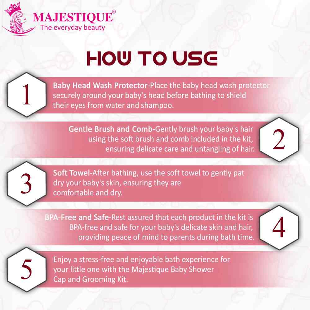 Majestique Baby Shower Cap with Baby Grooming and Care Kit, Baby Bath Accessories (4 pcs) Multicolor