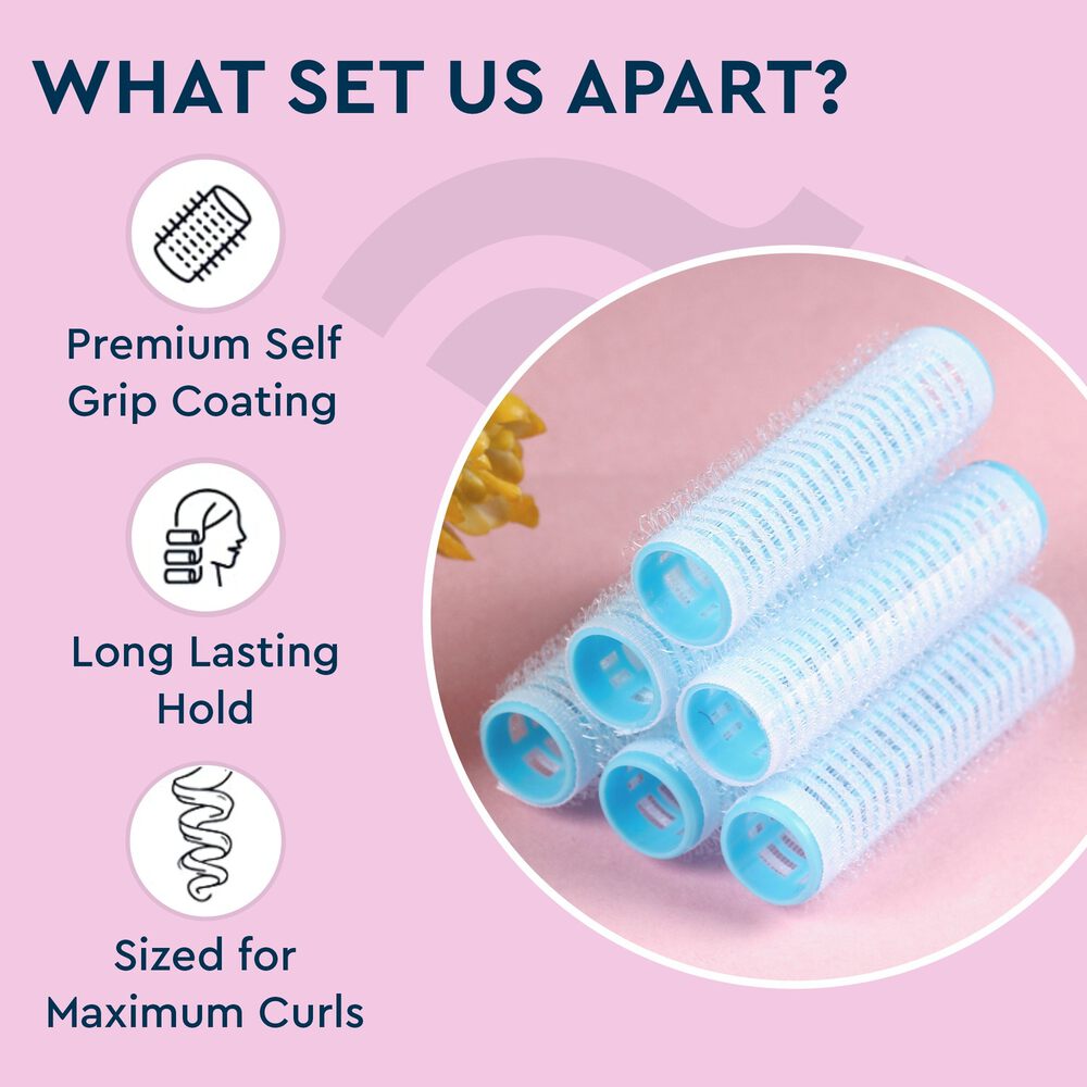 GUBB Hair Rollers For Hair Curling - Self Grip Holding Rollers - Rollers for Hair - Hair Rollers for Small Hair - Hair Rollers with Clips- 6 Large Small Curlers - Blue