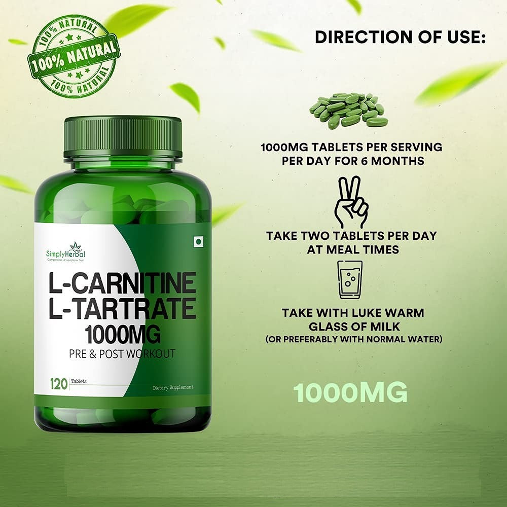 Simply Herbal L-Carnitine with L-Tartrate Tablets - 120 Tablets