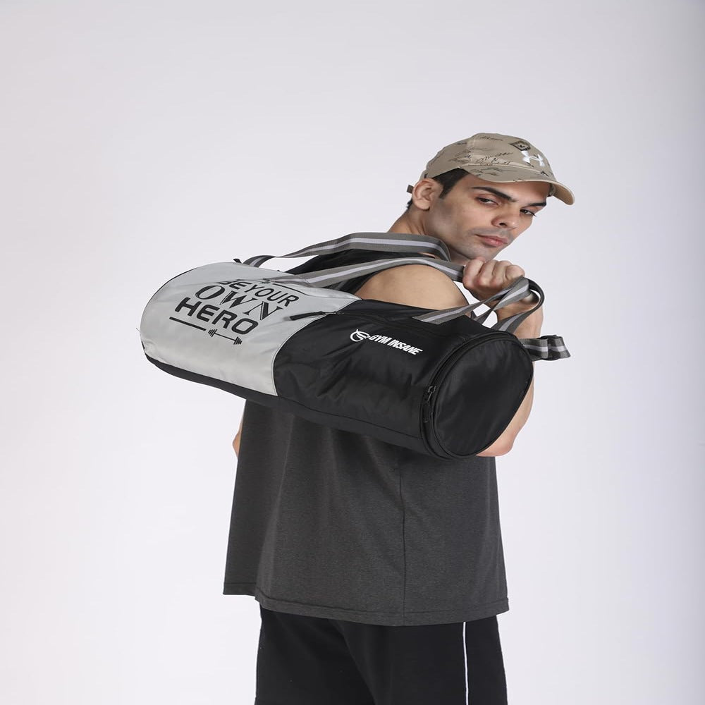GYM INSANE Gym Hero Polyster Duffle Bag with Shoe Compartment for Men & Women - Color Black(22 Ltr)