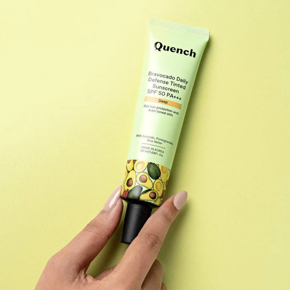 Quench Daily Defense Tinted Sunscreen SPF 50 PA+++ with Avocado Vitamins C & E - Deep (50ml)