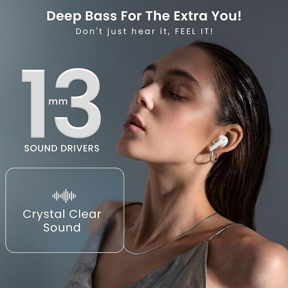 Hammer Screen TWS, ANC (32dB), Smart Touch Display, Type-C Fast Charging, Bv5.4, Find My Earbuds, 4 Mics ENC for Clear Calling (White)