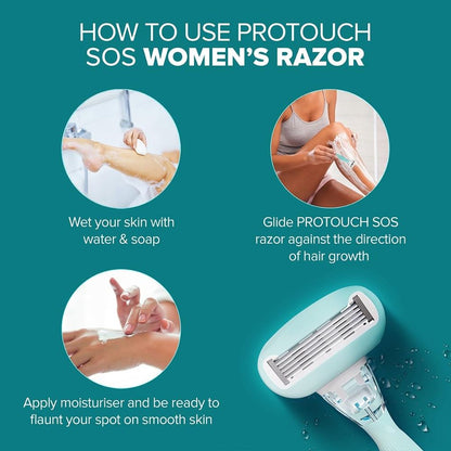 PROTOUCH SOS Women Razor - Painless & One Stroke Hair Removal Razor - 5-Blade Technology - Flexible Head for Flexible Shave