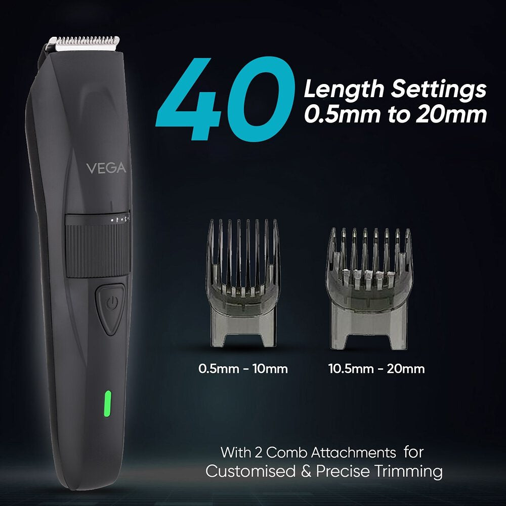 Vega Power-Lite Beard Trimmer for Men, Vhth-38 Trimmer 90 Min Runtime 40 Length Settings (Black)