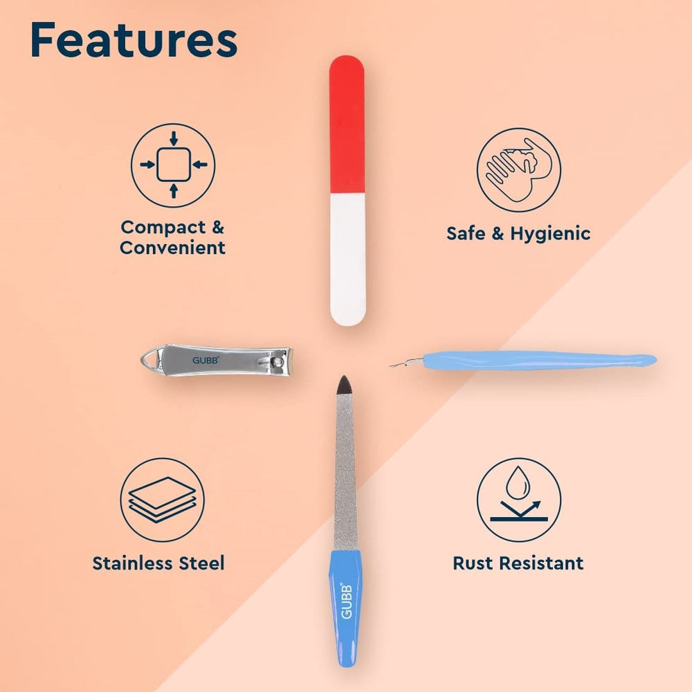 GUBB Manicure Kit 4 In 1 Nail Clipper, Nail Filer, Nail Buffer & Cuticle Remover