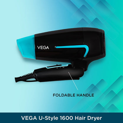 Vega Hair Dryer For Women & Men With Cool Shot Button (U-Style Dryer 1600 Watts)