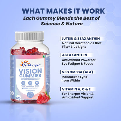 Dr. Morepen Vision Gummies With Lutein, Astaxanthin, Zeaxanthin, Veg Omega, Vitamin A, C & E (60 Gummies)