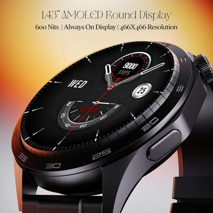 boAt Enigma Radiant Men's Luxury Watch w/Functional Crown,Bluetooth Calling, Upto 6 Days Battery, Sports Modes, Guided Breathing, 1.43"(3.63 cm) AMOLED Display Fitness Smart Watch (Active Black)