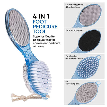 Vega 4 In 1 Foot Pedicure Brush, Pumice Stone, Scrubber & File