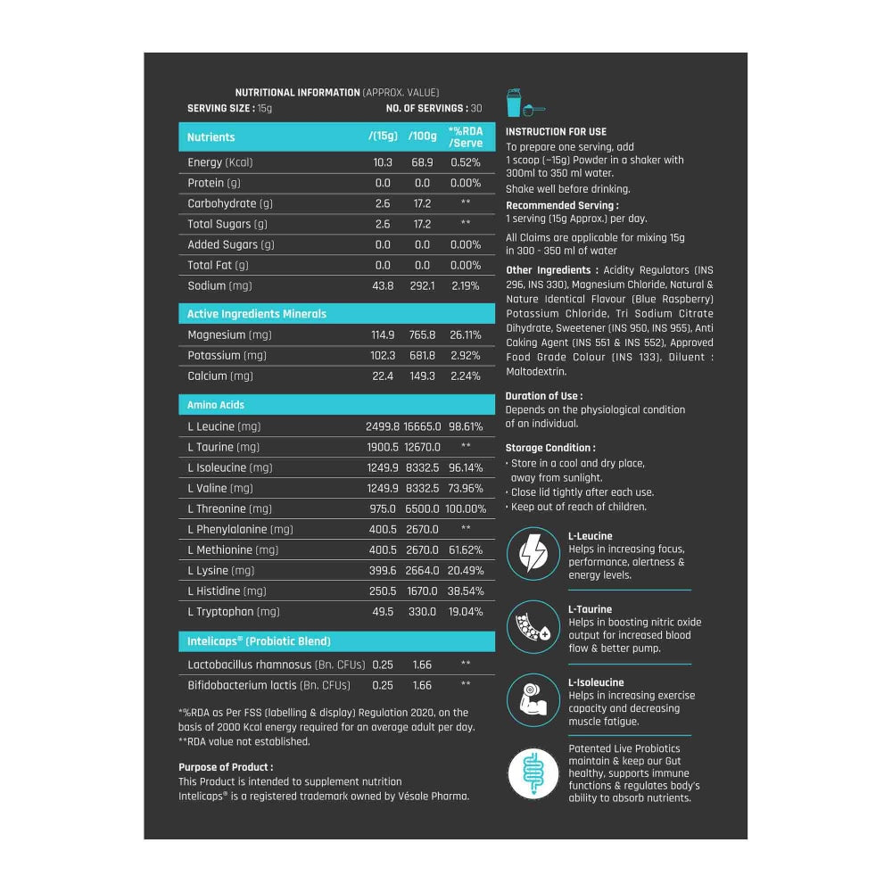 Dr. Morepen MUSCLE FOOD EAA+BCAA - BLUE RASPBERRY (450 gms)