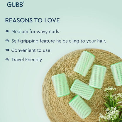 GUBB Hair Rollers For Hair Curling - Self Grip Holding Rollers - Rollers for Hair - Hair Rollers for Long Hair - Hair Rollers with Clips- 6 Large Hair Curlers - Green
