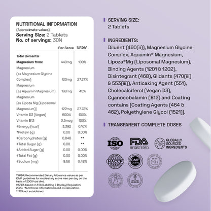 Ace Blend Max Magnesium Tablets 440mg|Magnesium Glycinate + Liposomal Lipoza + Aquamin