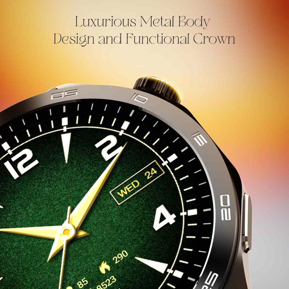 boAt Enigma Radiant Men's Luxury Watch w/Functional Crown,Bluetooth Calling, Upto 6 Days Battery, Sports Modes, Guided Breathing, 1.43"(3.63 cm) AMOLED Display Fitness Smart Watch (Metal Black)