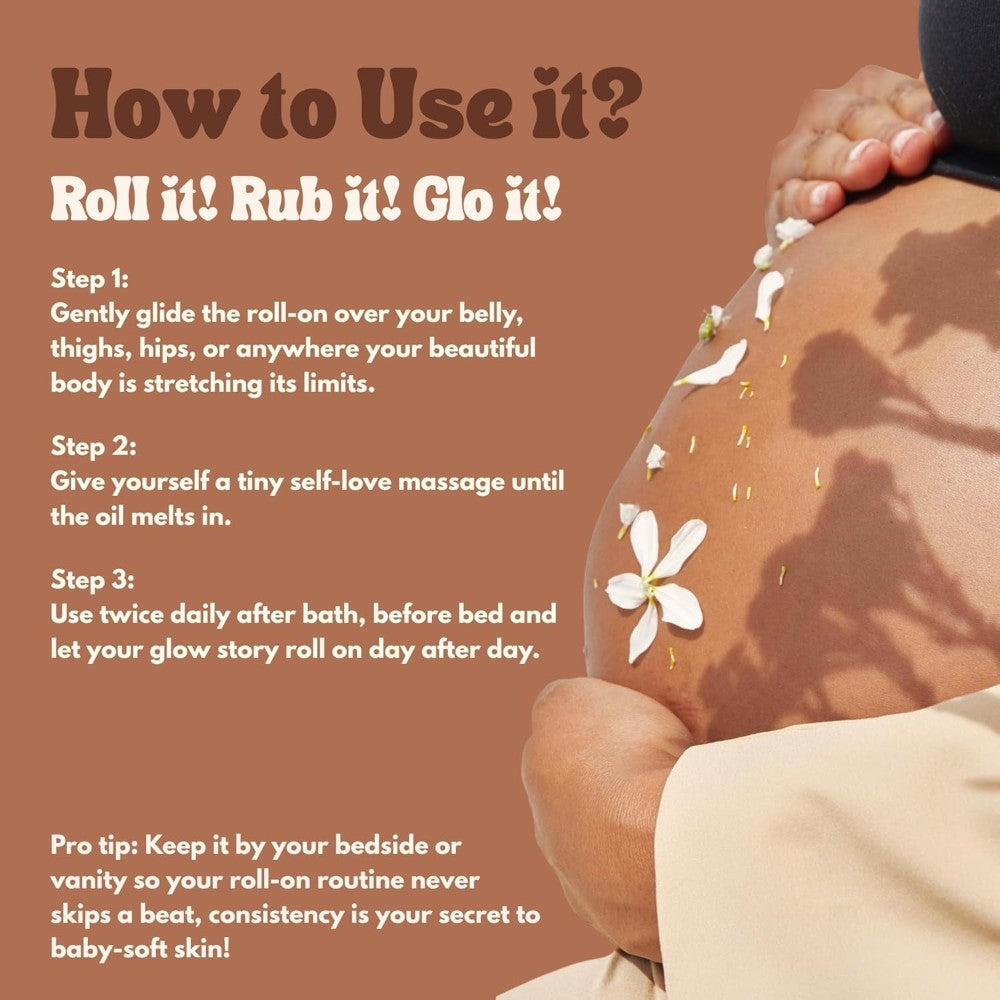 GLO Mama Stretch Mark Oil Roll-On for Pregnancy | With Centella Asiatica & Striover | Prevents & Reduces Stretch Marks | Doctor-Formulated, Safe for Moms-to-Be
