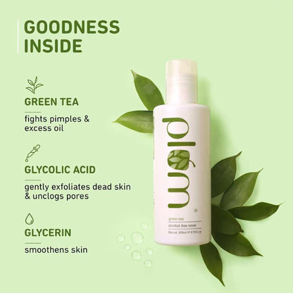Plum Green Tea Alcohol-Free Toner With Glycolic Acid  Tightens Pores, Fights Pimples & Controls Oil (200ml)
