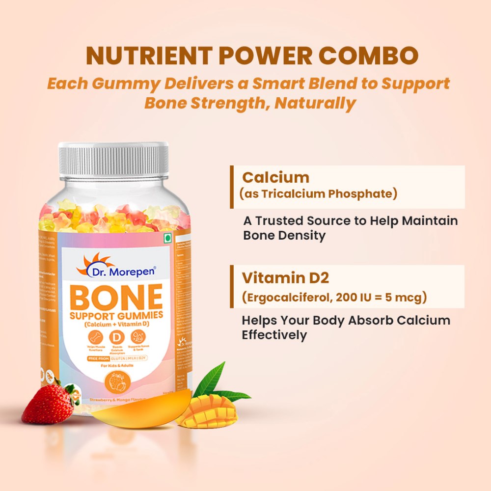 Dr. Morepen Bone Support Gummies With Calcium + Vitamin D (60 Gummies)