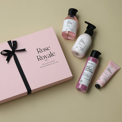 Brillare Rose Royale Gift Box | Rose & Coconut Body Wash, Body Lotion, Rose Powder Face Wash & Hand Crème | Luxurious & Nourishing Skincare For All Skin Types (Pack of 4)