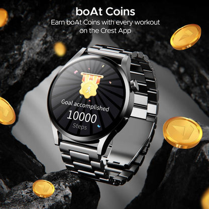 boAt Lunar Embrace w/ 1.51" (3.8 cm) AMOLED Display, BT Calling, Functional Crown, Metal-Built, 100+ Sports Mode, Animated Watch Faces, Built-in Games, Smart Watch for Men & Women (Steel Black)