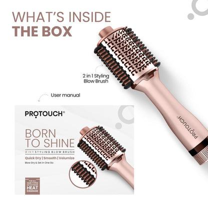PROTOUCH Born To Shine 2-in-1 Styling Blow Brush - Hair Dryer & Volumizer Brush - Straightens, Smooths & Adds Shine - Ceramic Barrel - 1200W - For All Hair Types - No Heat Damage