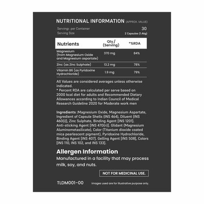 Dr. Morepen Muscle Food ZMA ZINC +MAGNESIUM + VITAMIN B6 Enhance recovery, sleep, and performance with essential ZMA support- 60 Capsules