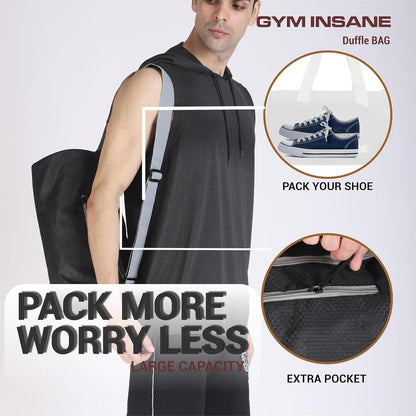 GYM INSANE Honey Comb Polyster Duffle Bag with Shoe Compartment for Men & Women - Color Black (16 Ltr)