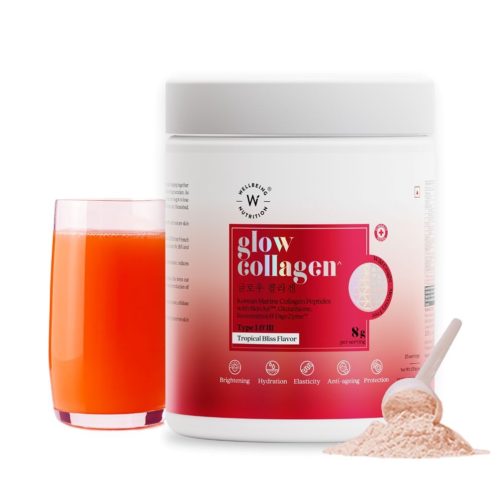 Wellbeing Nutrition Glow Korean Marine Collagen Peptides for Skin Radiance (250 gms)