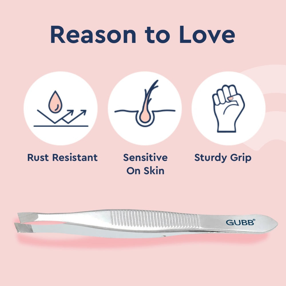 GUBB Flat Tweezer For Eyebrows & Upper Lip - Stainless Steel Flat Tip Tweezer For Hair Removal - Hair Plucker - Upper Lips, Eyebrows, Fast & Easy to Use Hair Tweezer - Sturdy & Rust Resistant
