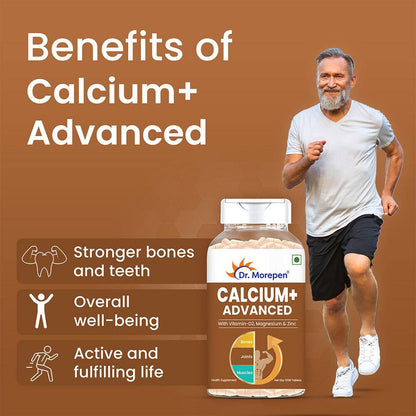 Dr. Morepen Calcium+ Advanced Tablets with Vitamin - D2, Magnesium & Zinc - 120 Veg Tablets (Pack of 2)