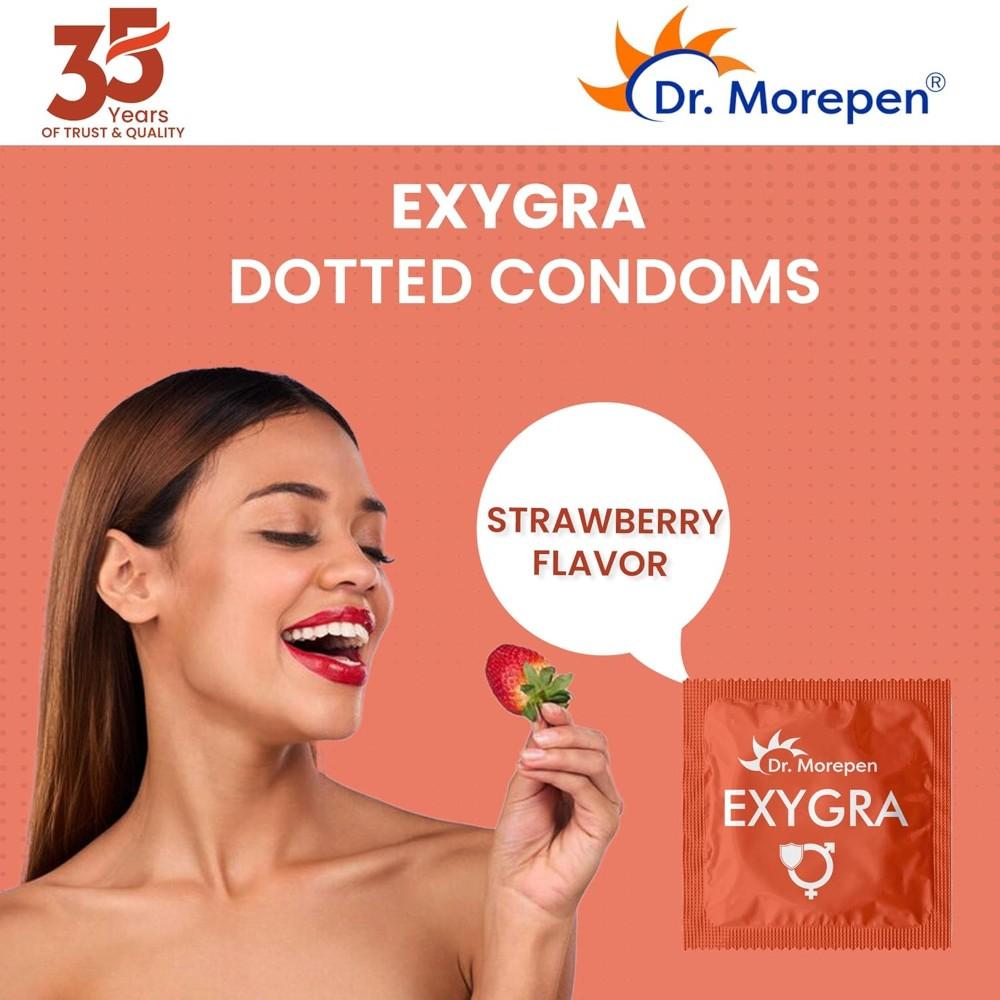 Dr. Morepen Exygra Condoms Dotted 10s - STRAWBERRY FLAV - Large