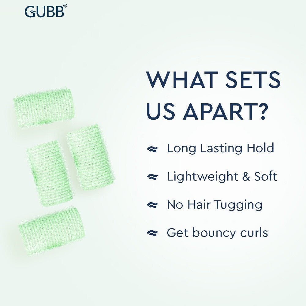 GUBB Hair Rollers For Hair Curling - Self Grip Holding Rollers - Rollers for Hair - Hair Rollers for Long Hair - Hair Rollers with Clips- 6 Large Hair Curlers - Green