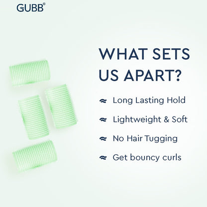 GUBB Hair Rollers For Hair Curling - Self Grip Holding Rollers - Rollers for Hair - Hair Rollers for Long Hair - Hair Rollers with Clips- 6 Large Hair Curlers - Green