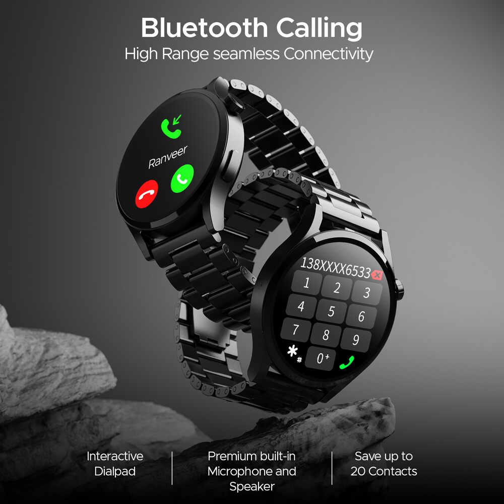 boAt Lunar Embrace w/ 1.51" (3.8 cm) AMOLED Display, BT Calling, Functional Crown, Metal-Built, 100+ Sports Mode, Animated Watch Faces, Built-in Games, Smart Watch for Men & Women (Steel Black)