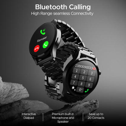 boAt Lunar Embrace w/ 1.51" (3.8 cm) AMOLED Display, BT Calling, Functional Crown, Metal-Built, 100+ Sports Mode, Animated Watch Faces, Built-in Games, Smart Watch for Men & Women (Steel Black)