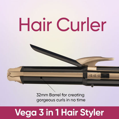 Vega 3 In 1 Hair Styler- Straightener, Curler And Crimper For Women