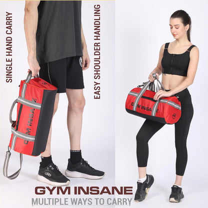 GYM INSANE REDSAC Polyester Duffle Bag with Shoe Compartment for Men & Women Color - Red (26 Ltr)