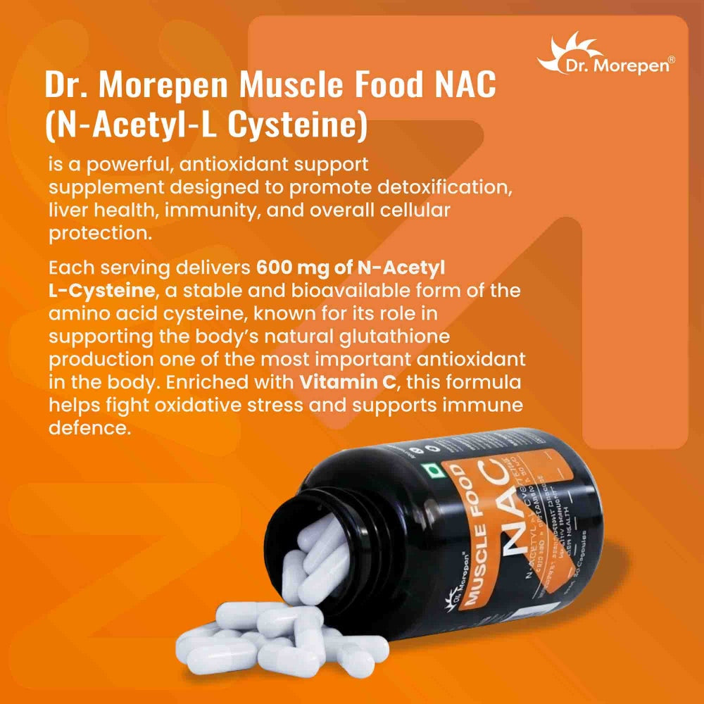 Dr. Morepen Muscle Food NAC N-ACETYL-L CYSTEINE Advanced antioxidant support for detox, immunity, and recovery- 60 Capsules
