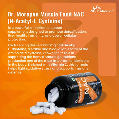 Dr. Morepen Muscle Food NAC N-ACETYL-L CYSTEINE Advanced antioxidant support for detox, immunity, and recovery- 60 Capsules