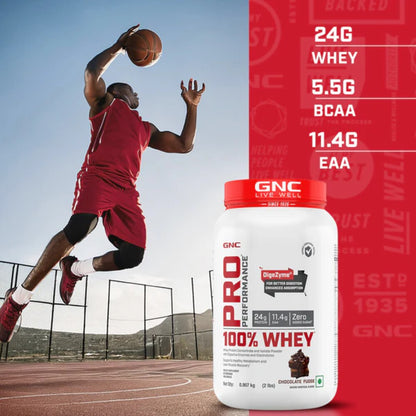 GNC Pro Performance 100% Whey Protein, Chocolate Fudge 2 lbs)