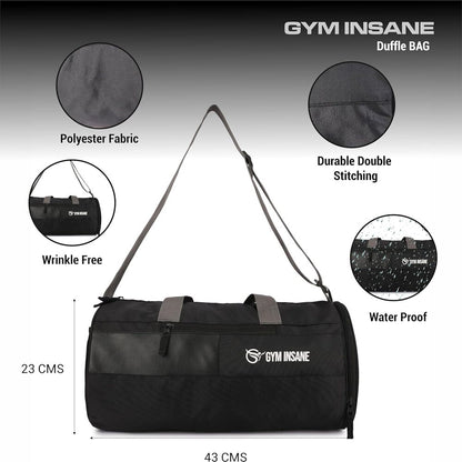GYM INSANE Midnight VOYOGEAR Polyester Duffle Bag with Shoe Compartment for Men & Women - Color Black(21 Ltr)