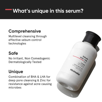 Minimalist 2% Salicylic Acid + Lha Cleanser Reduces Sebum & Acne (100ml)