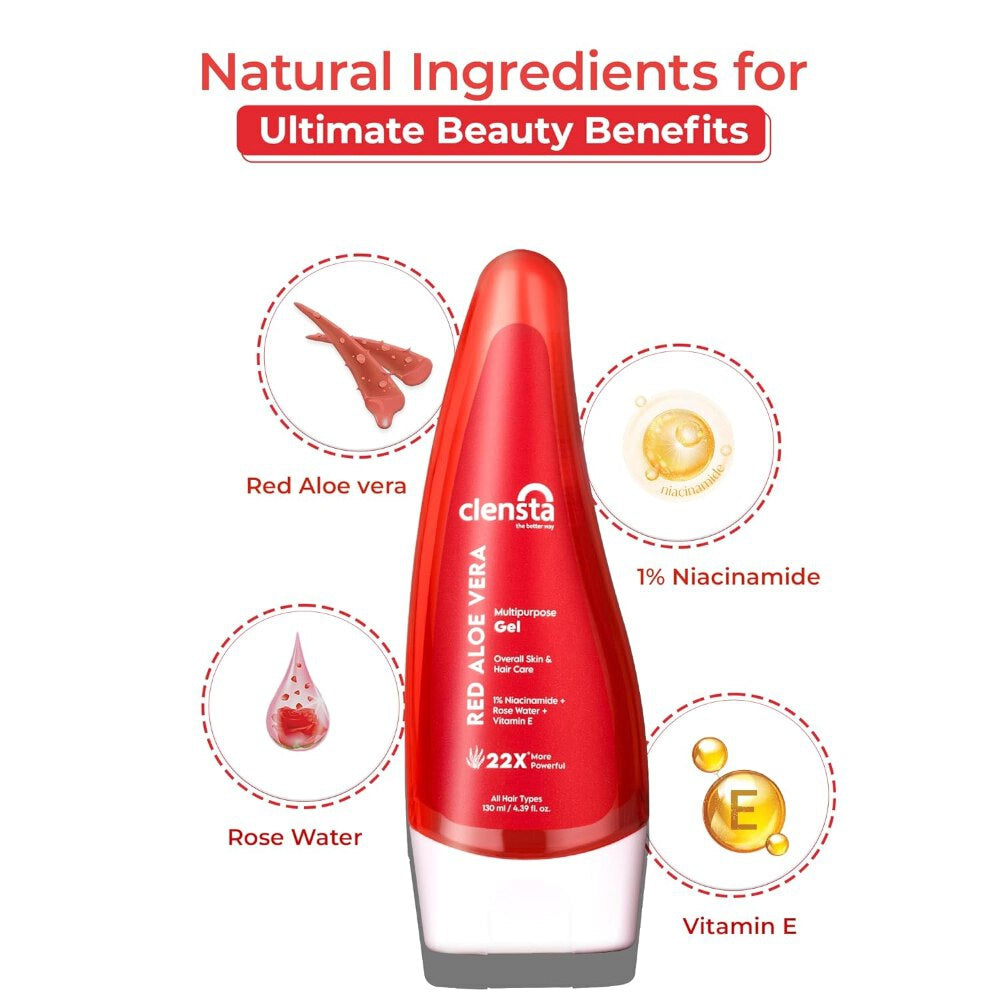 Clensta Red Aloe Vera Multipurpose Gel With 1% Niacinamide For Moisturizing (130ml)