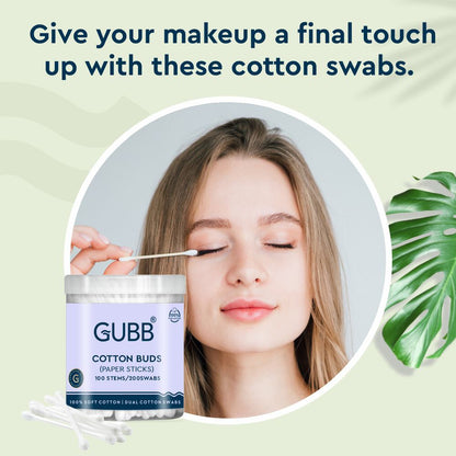 GUBB Paper Stick Cleaning Cotton Ear Buds Swabs with Safety Tip (100 pcs)